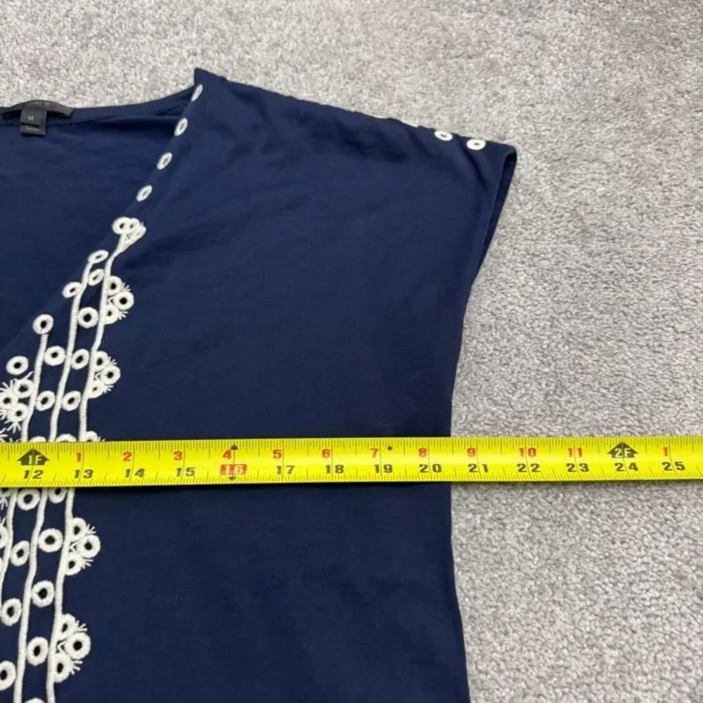 J.Crew Embroidered V-Neck Blouse Womens Medium Navy Blue Cotton Casual Boho Top